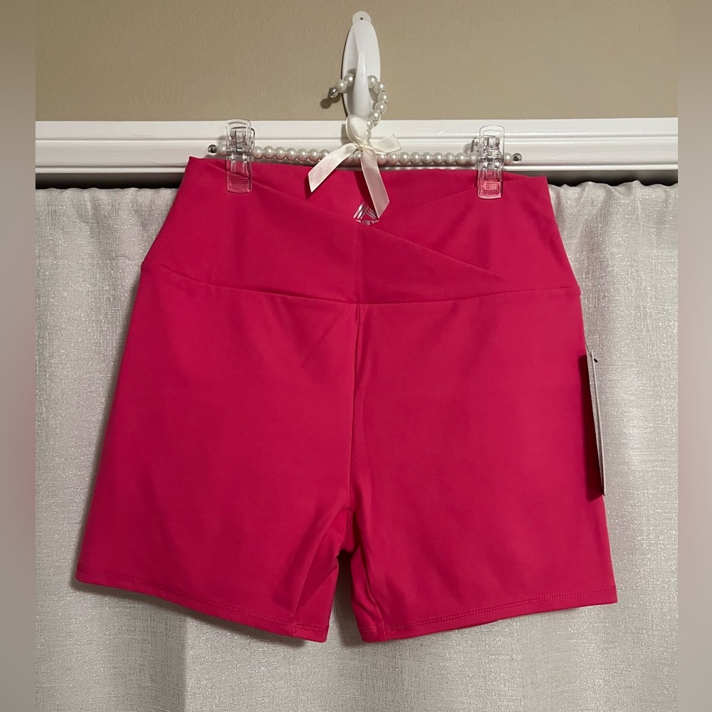RBX Workout High-Waisted Deep V Criscross Shorts - Hot Pink